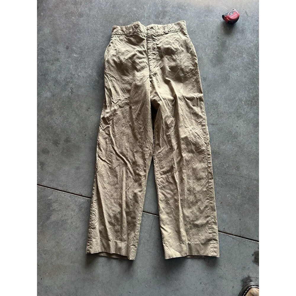 Vintage 60s 70s Workwear Wool Army Trouser Chino Wide Leg Pants 32 X 31